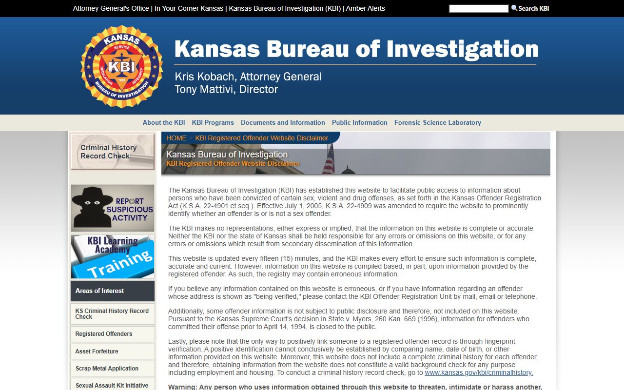 Clark County arrest records and charges KBI registered offender source