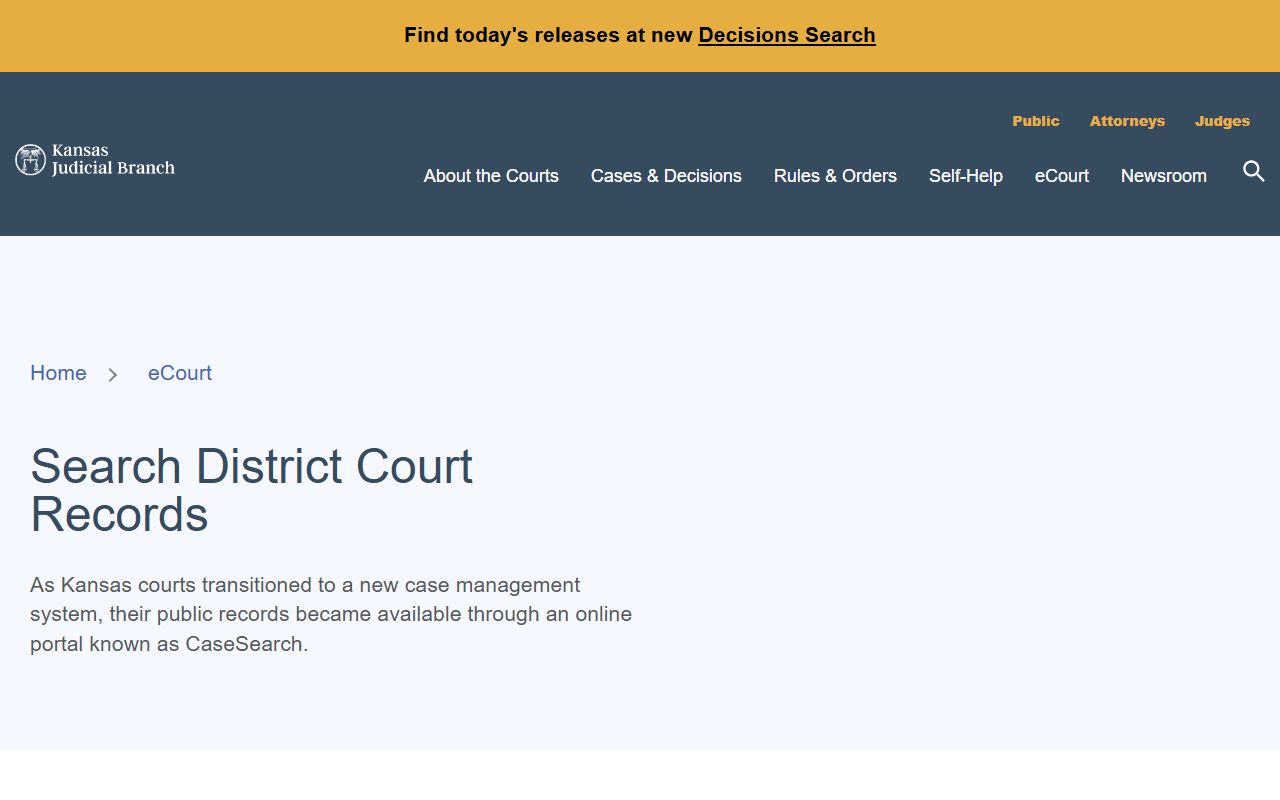 Clark County court records Kansas district court access page