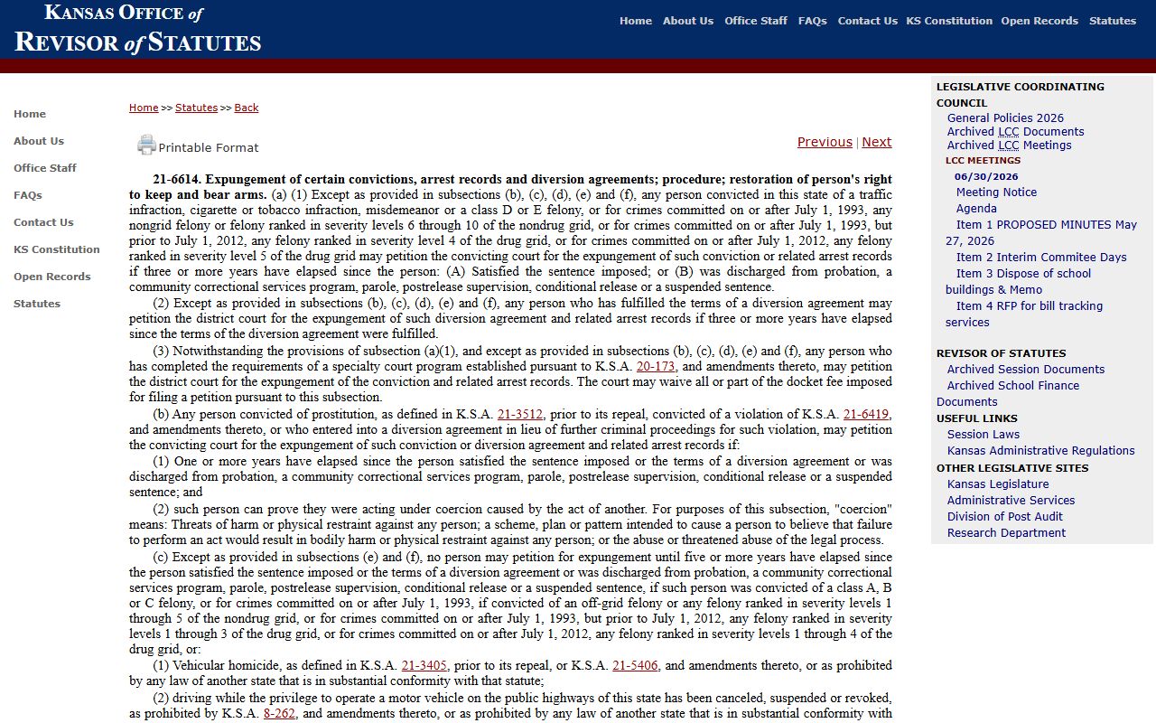 Clark County criminal court records Kansas expungement statute source