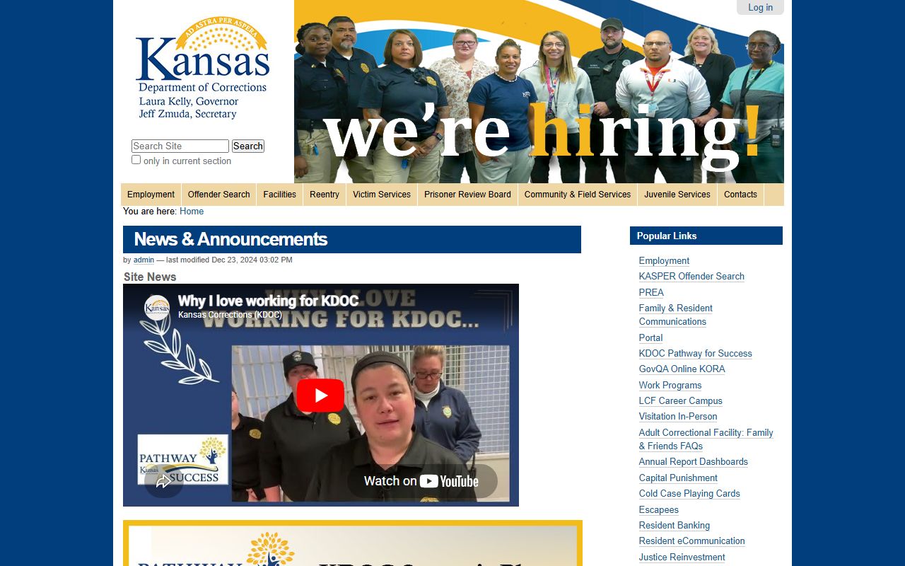 Clark County inmate records Kansas Department of Corrections source