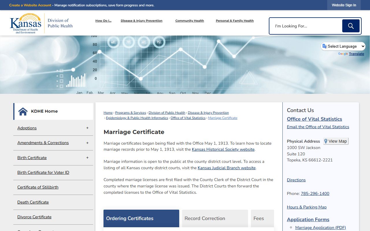 Clark County marriage records KDHE marriage certificate ordering