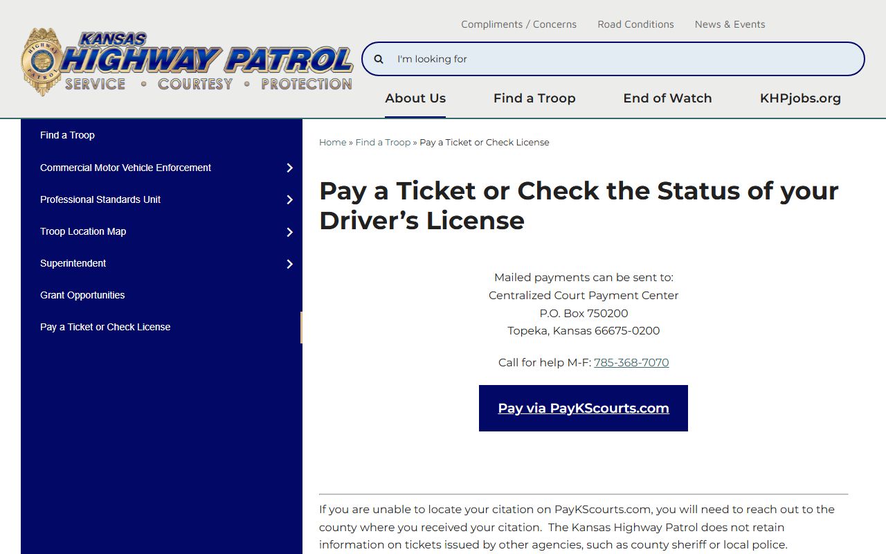 Clark County traffic court records Kansas Highway Patrol payment information